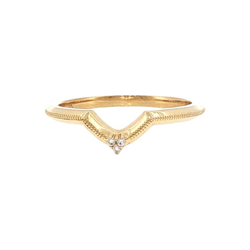 18KY Miligrain Diamond V Curved Band .02