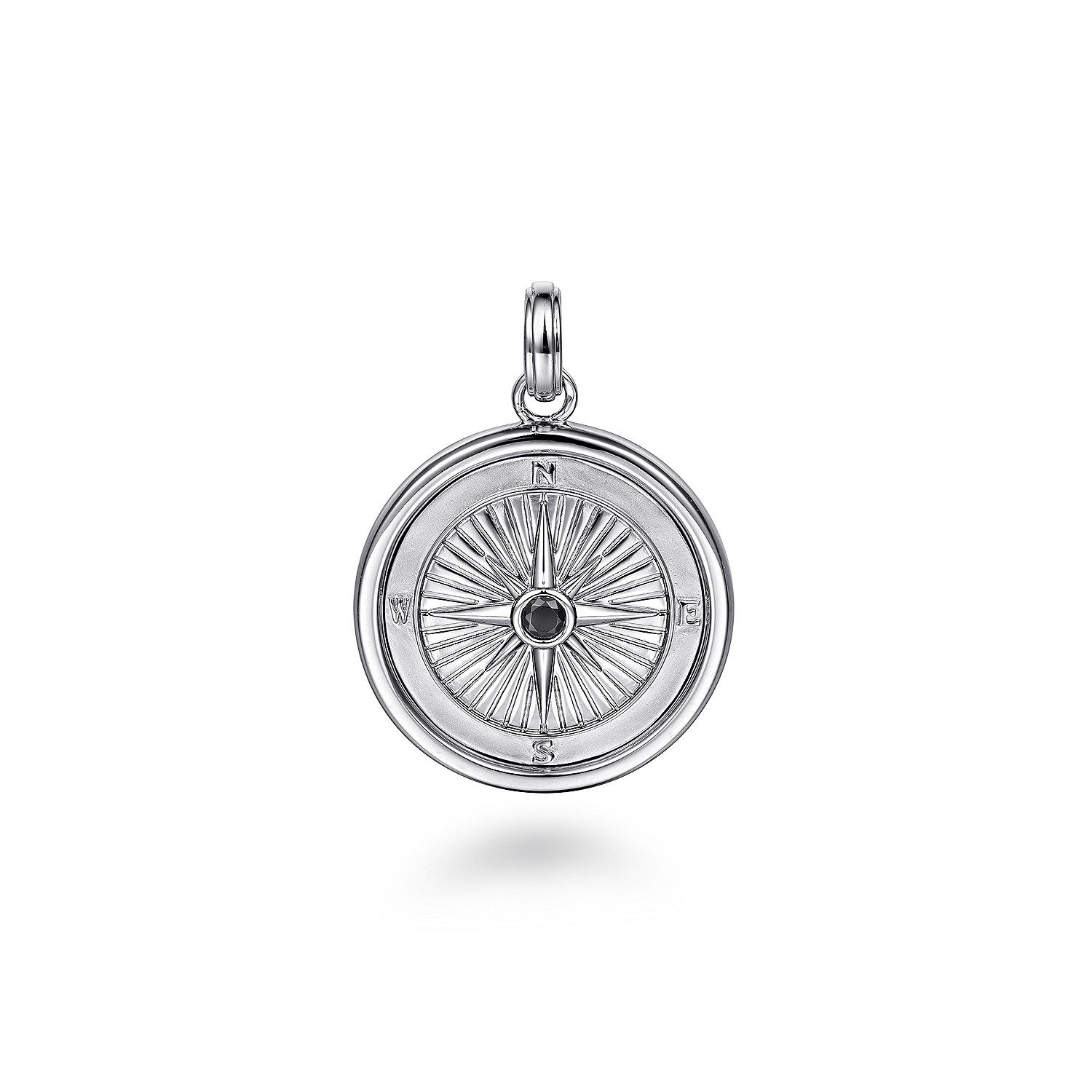 SS Compass Pendant with Black Spinel