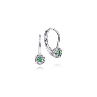 Emerald and Diamond Halo Drop Earrings