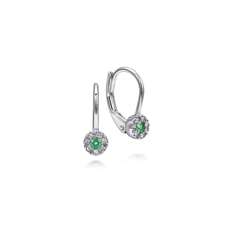 Emerald and Diamond Halo Drop Earrings