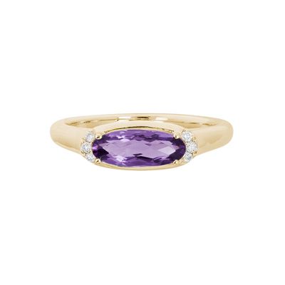 14KY Oval Amethyst and Diamond Ring