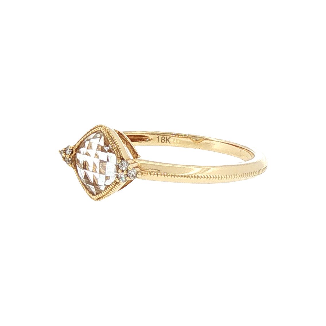 18KY 1.21ct Square White Topaz and .04ct Diamond Ring