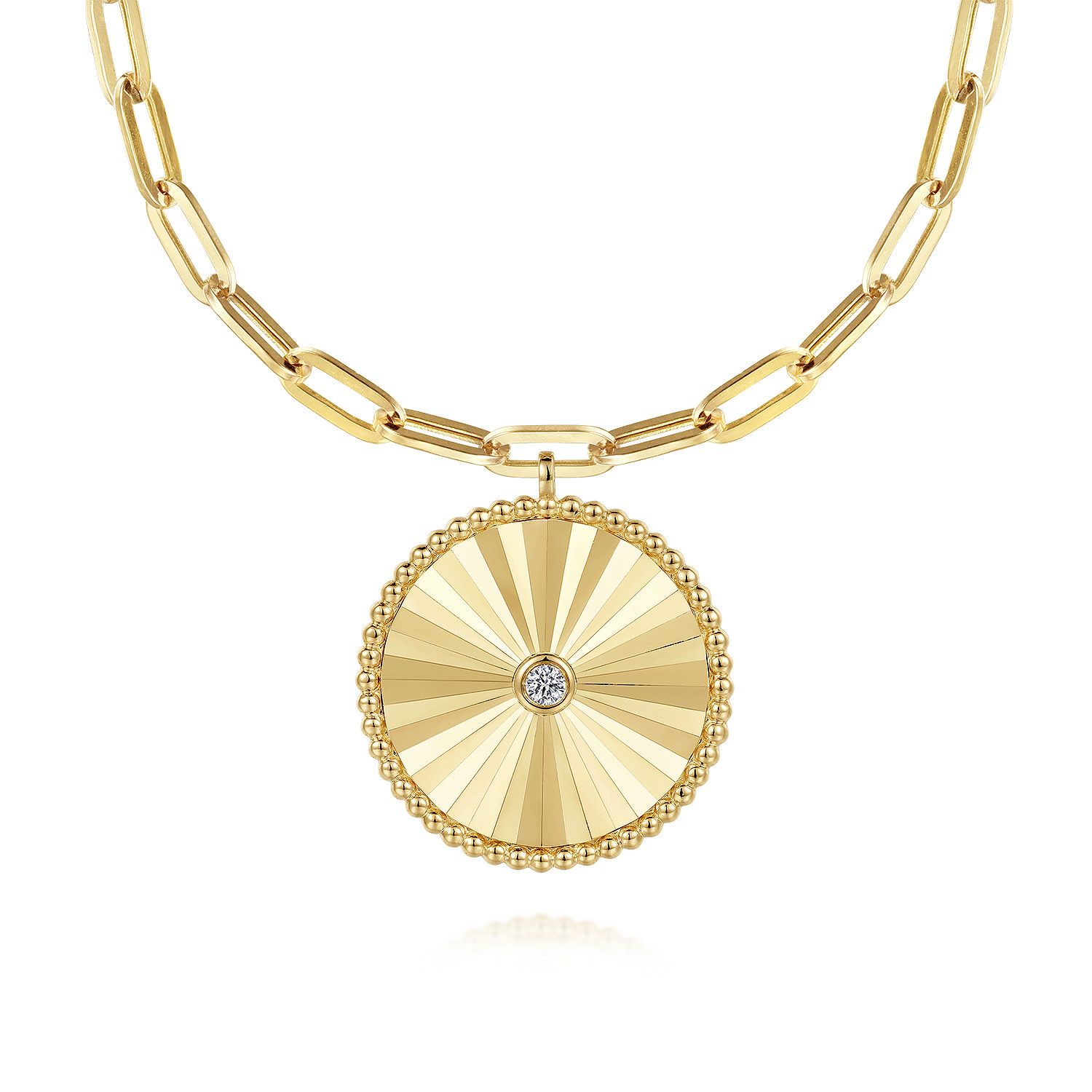 14KY 18" Diamond Medallion on Hollow Paperclip Chain