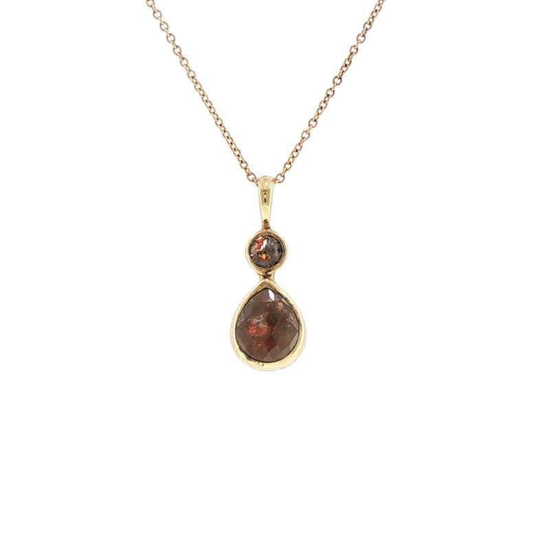 14KY Natural Diamond Pendant Rose cut Pear and Round