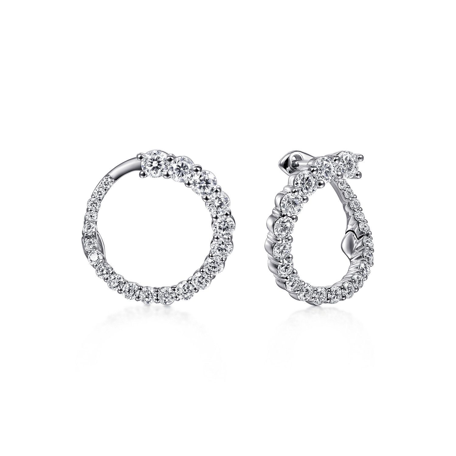 Open Circle Diamond Bypass Hoop Earrings