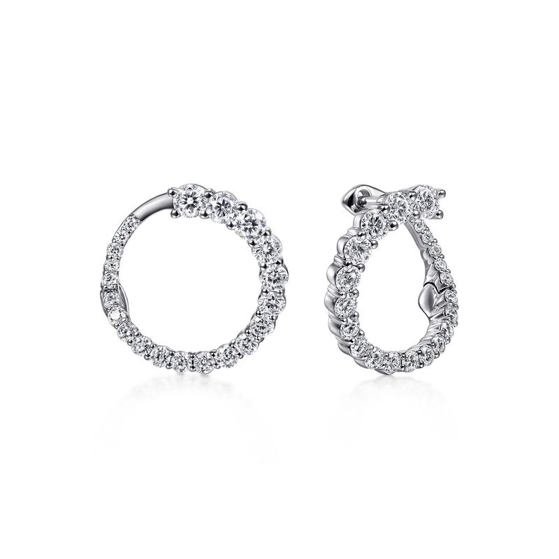 Open Circle Diamond Bypass Hoop Earrings