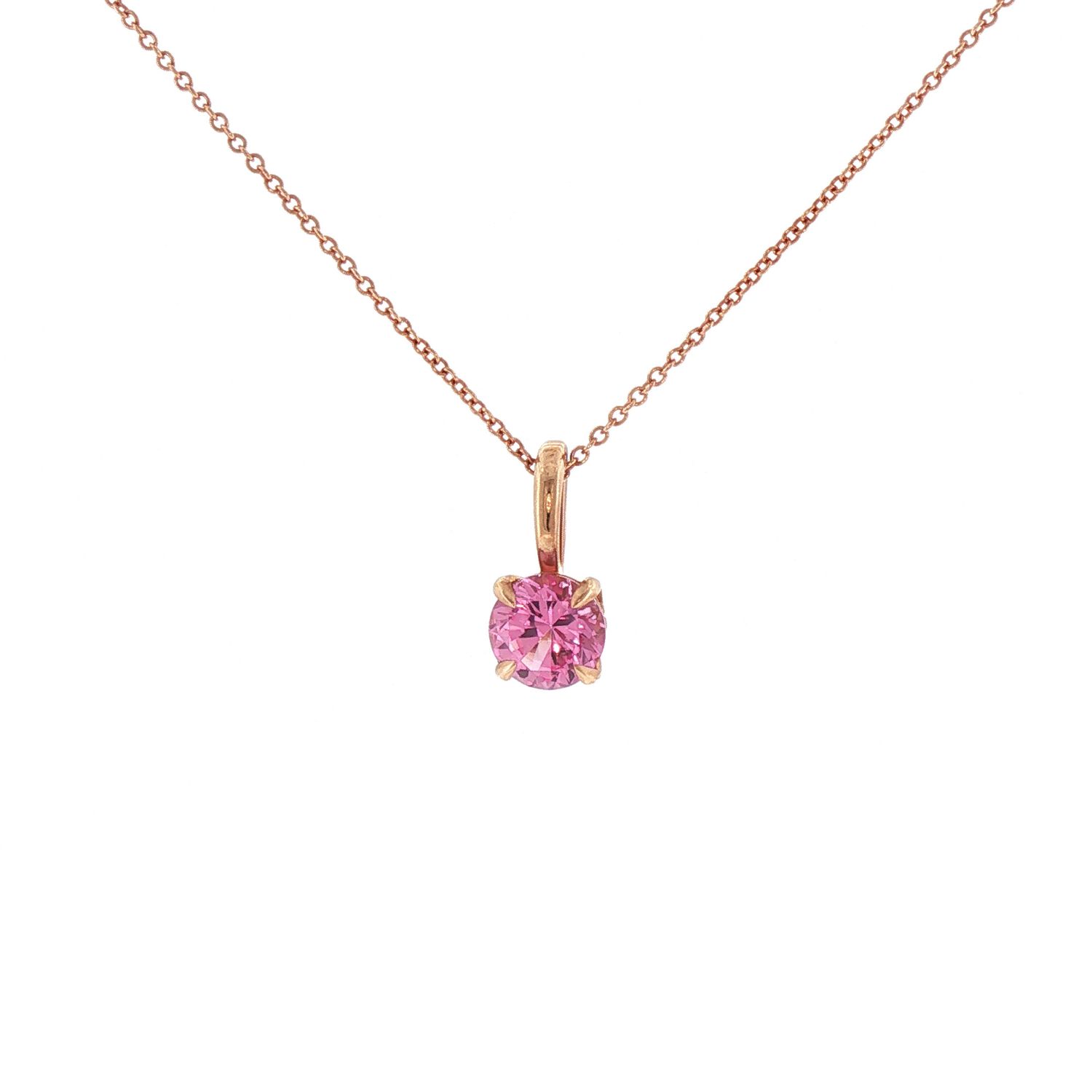 14KR 7mm Lab Created Pink Sapphire Pendant Vintage 4 Prong