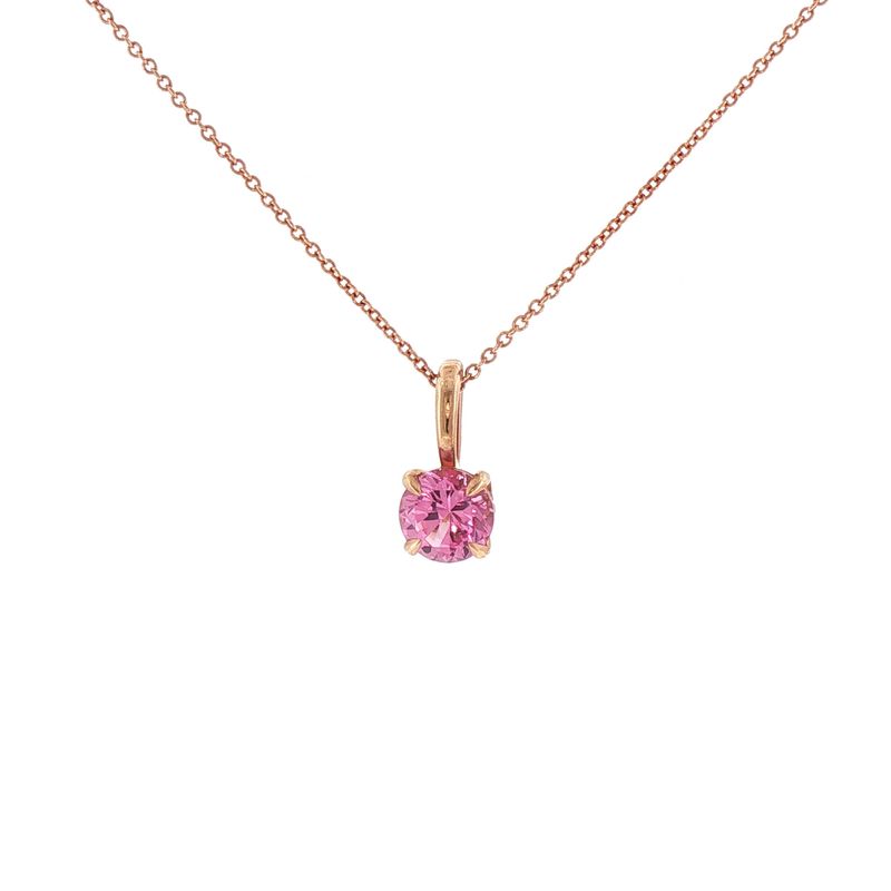 14KR 7mm Lab Created Pink Sapphire Pendant Vintage 4 Prong