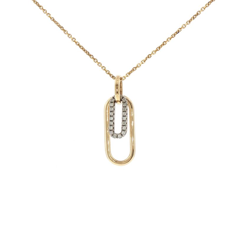 14KYW Two Tone Diamond Paperclip Pendant .10cttw