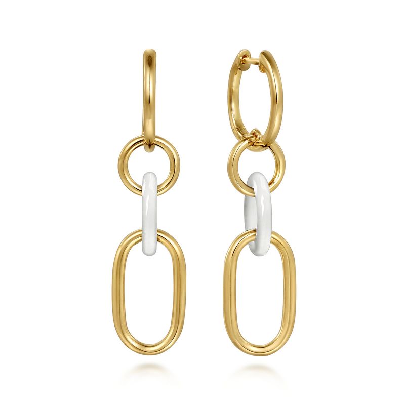 White Ceramic Drop Hoop Link Huggies