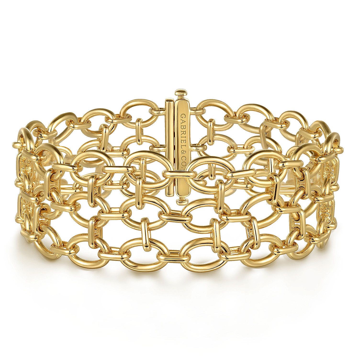 14KY 7.5" Semi-Solid Wide Multi-Link Bracelet