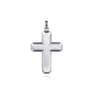 Large Brushed Classic Cross Pendant SS