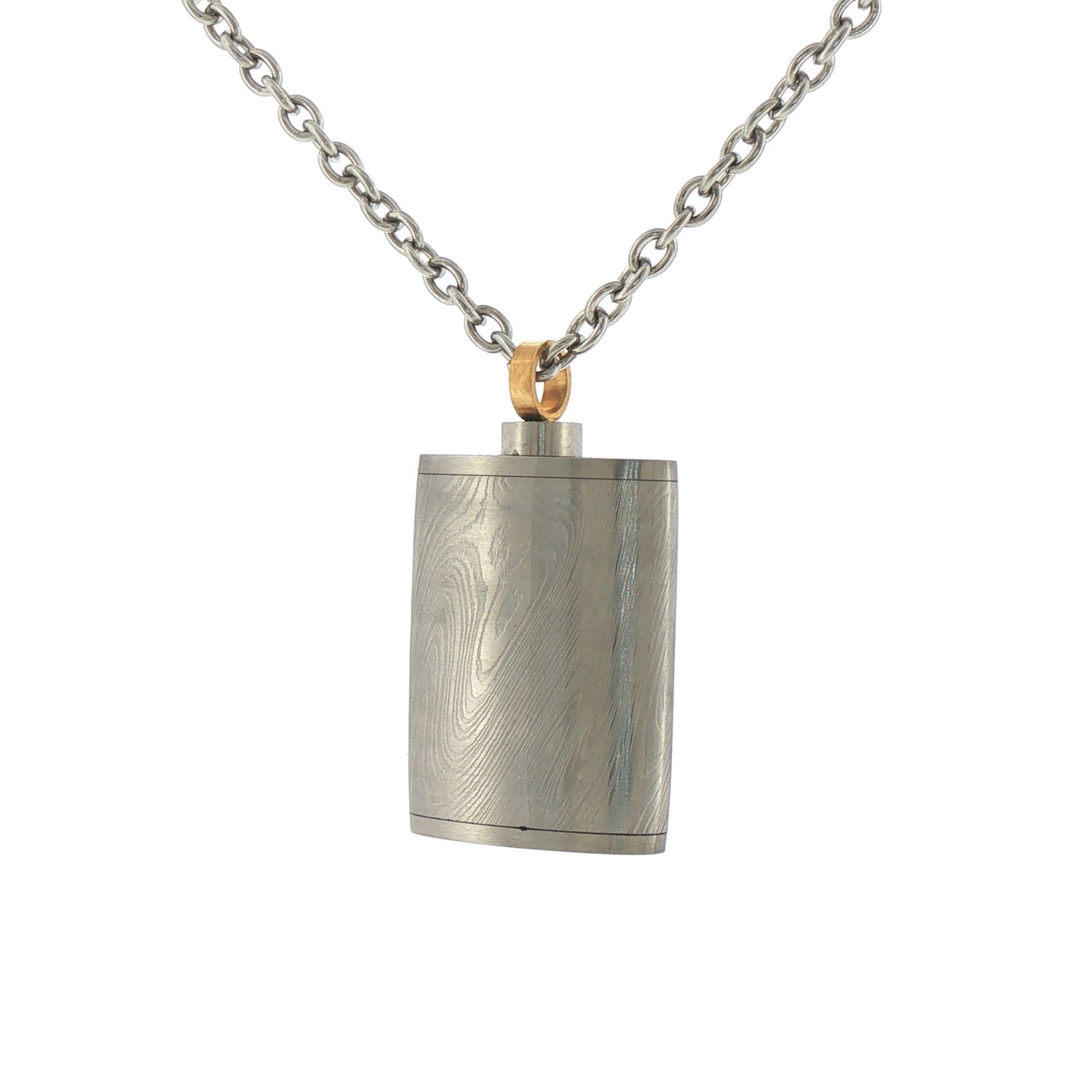 Damascus Steel/18KY 37mm Reliquary Pendant with 18KY Bail