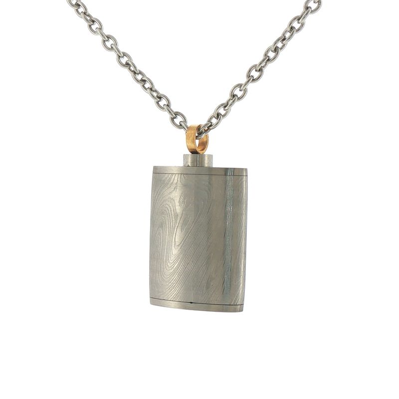 Damascus Steel/18KY 37mm Reliquary Pendant with 18KY Bail