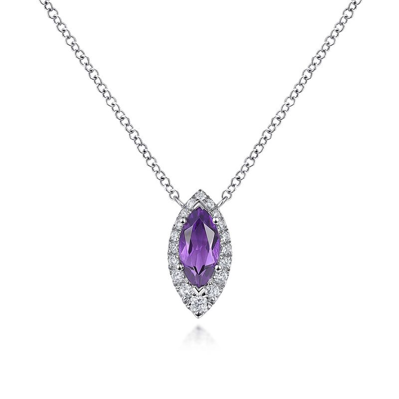 14KW .47ct Amethyst and .16cttw Diamond Marquise Pendant