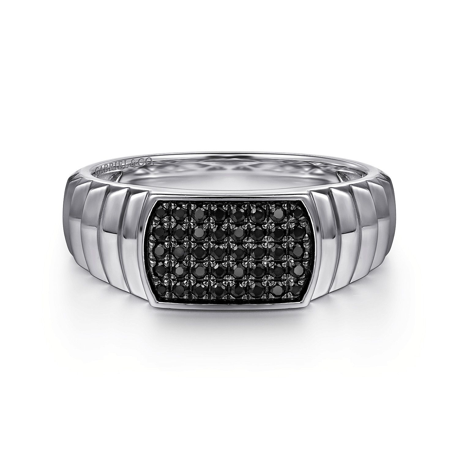 SS Black Spinel Pave Ring .80cttw