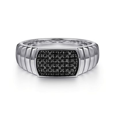 SS Black Spinel Pave Ring .80cttw