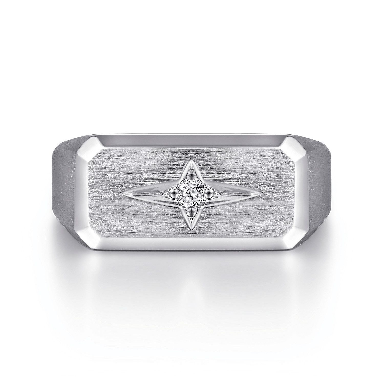 SS North Star Diamond Signet Ring .07ct