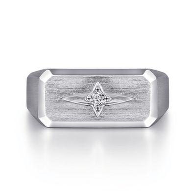 SS North Star Diamond Signet Ring .07ct