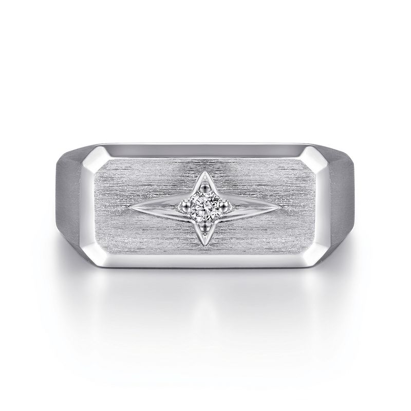 SS North Star Diamond Signet Ring .07ct