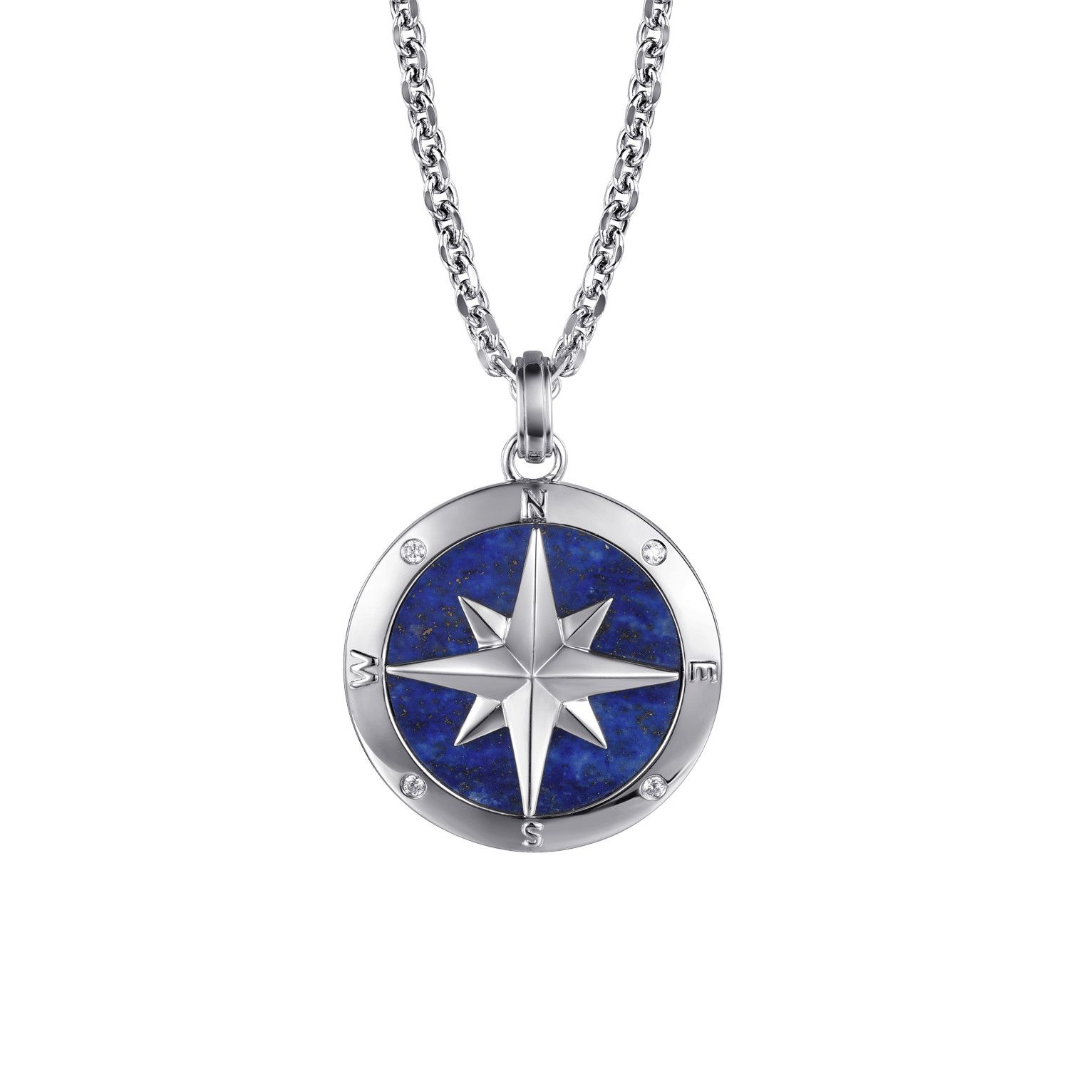 SS Lapis and Diamond Compass Necklace 22"