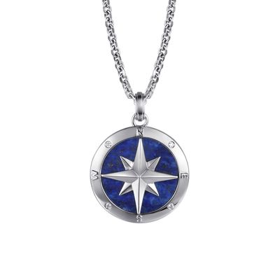 SS Lapis and Diamond Compass Necklace 22"