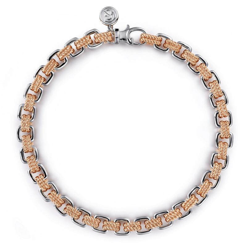 14KRW Rose and White gold Rope Link Bracelet