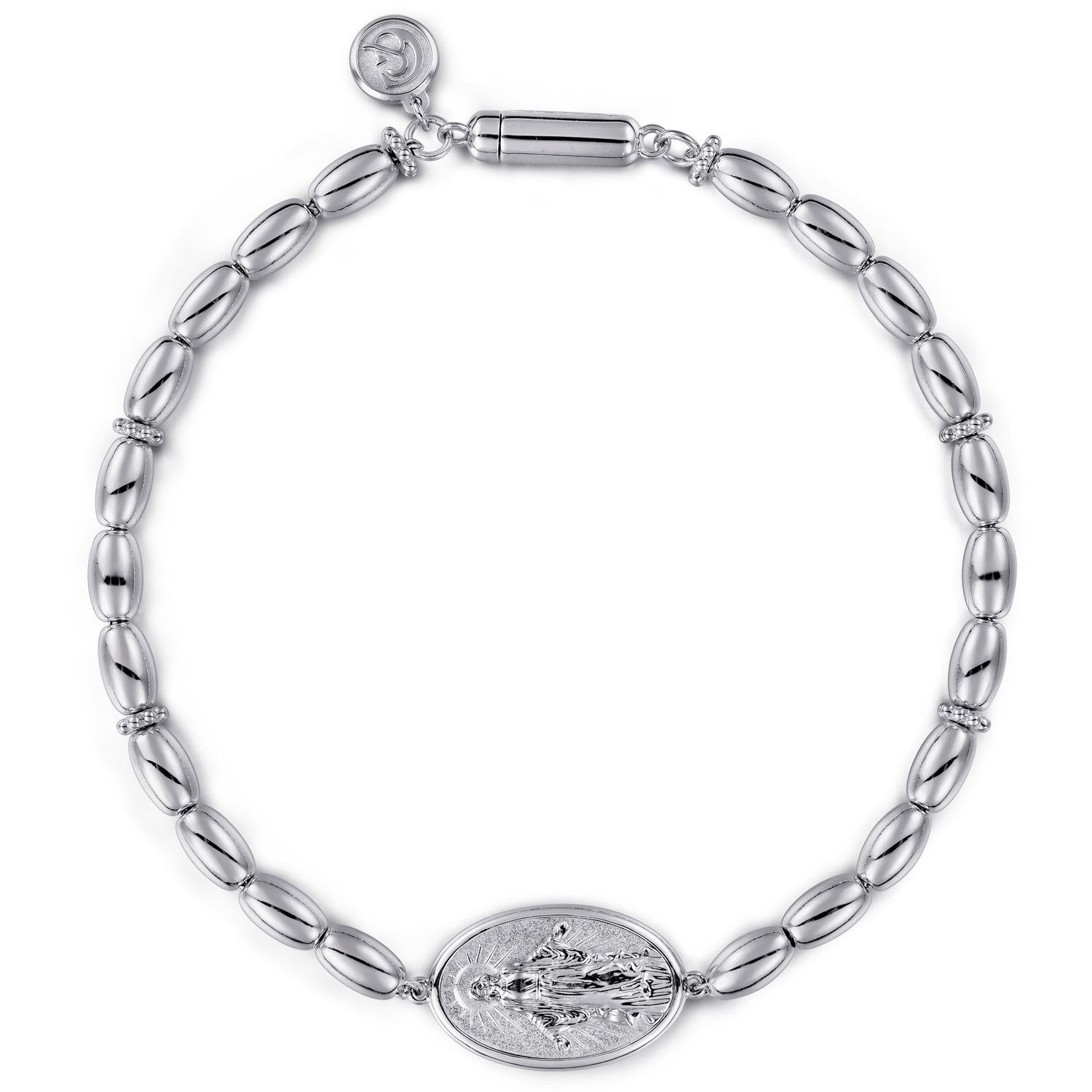 SS Oval Bead Virgin Mary Mens Bracelet