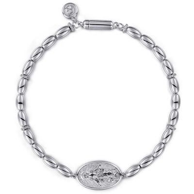 SS Oval Bead Virgin Mary Mens Bracelet
