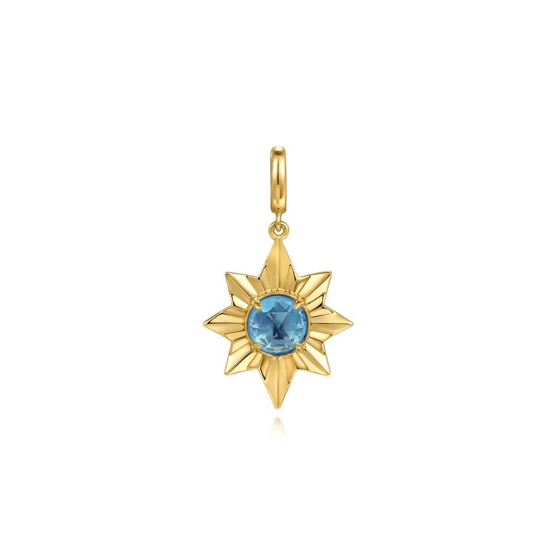 14KY Blue Topaz Starburst Pendant