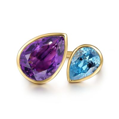 14KY 5.13ct Amethyst/2.12ct Blue Topaz Bypass Ring