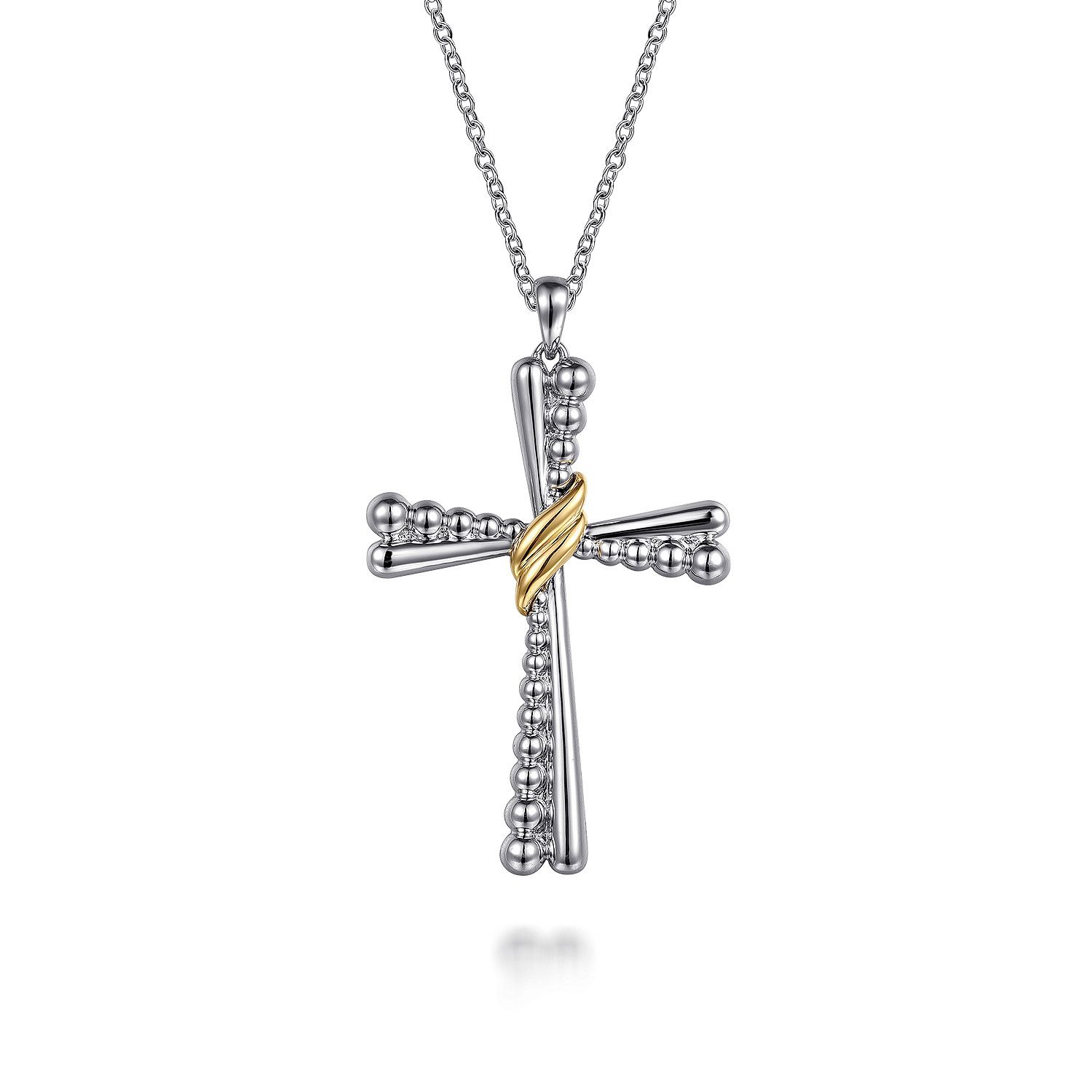 SS/14KY Two Tone Large Beaded Cross