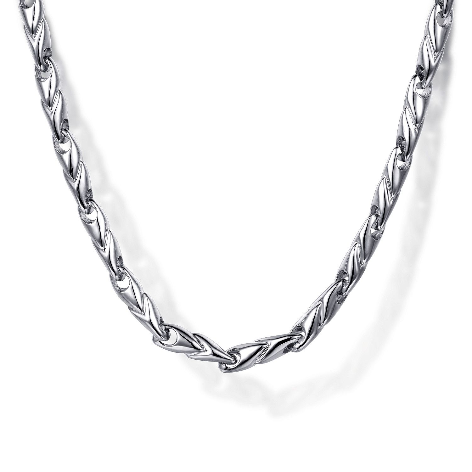 Contemporary Semi-Solid Link Necklace SS 24"