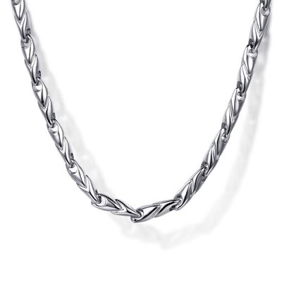 Contemporary Semi-Solid Link Necklace SS 24"