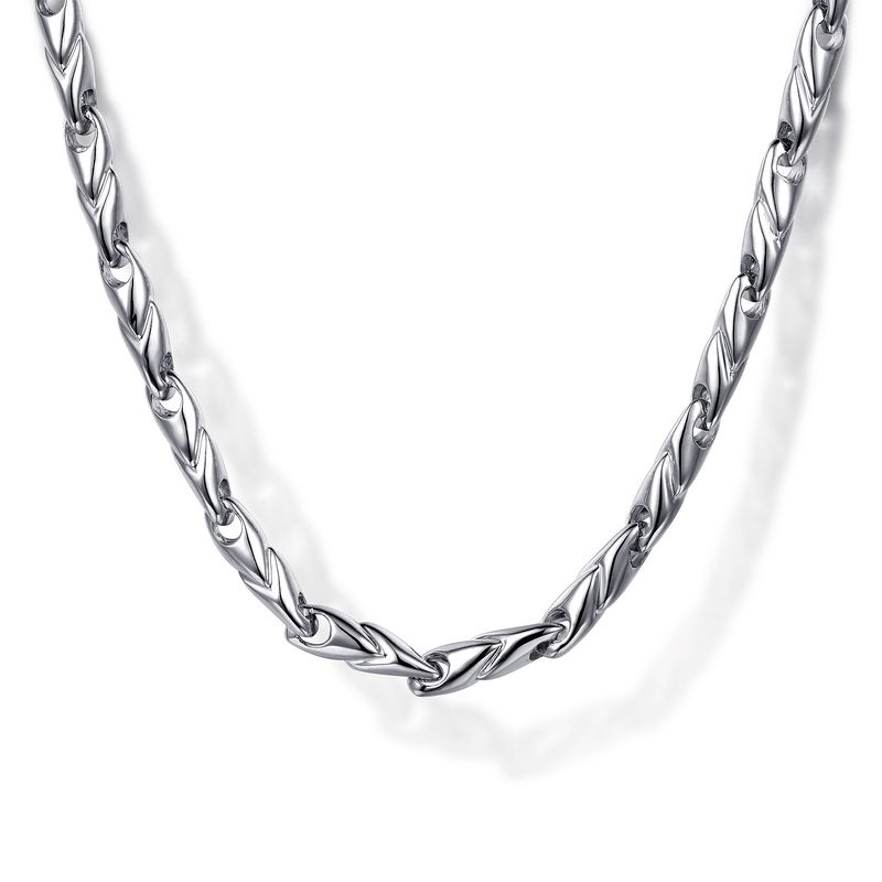 Contemporary Semi-Solid Link Necklace SS 24"