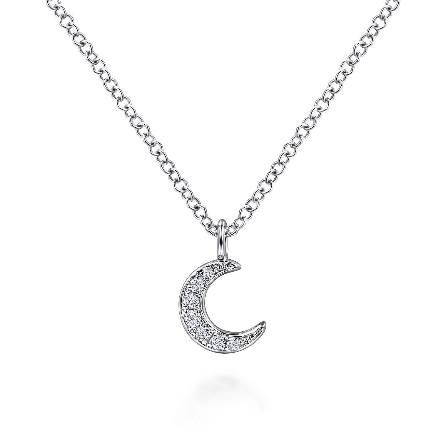 14KW .04cttw Diamond Crescent Necklace