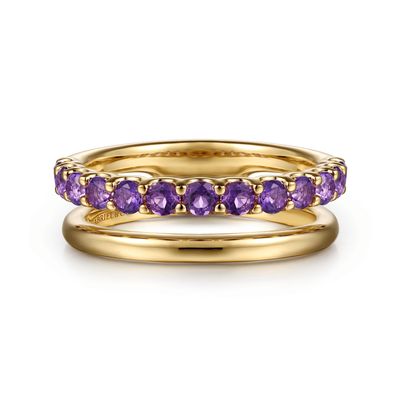 14KY Amethyst Stackable Ring .77cttw