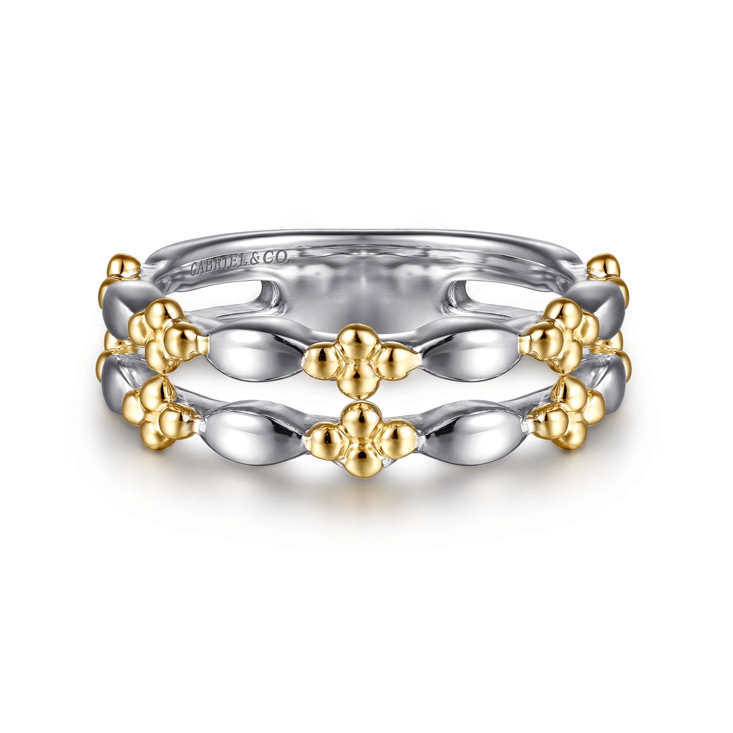 SS/14KY Puffed Clover Easy Stackable Two Tone Ring