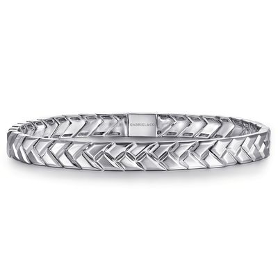 SS 7mm Braided Herringbone Mens Link Bracelet