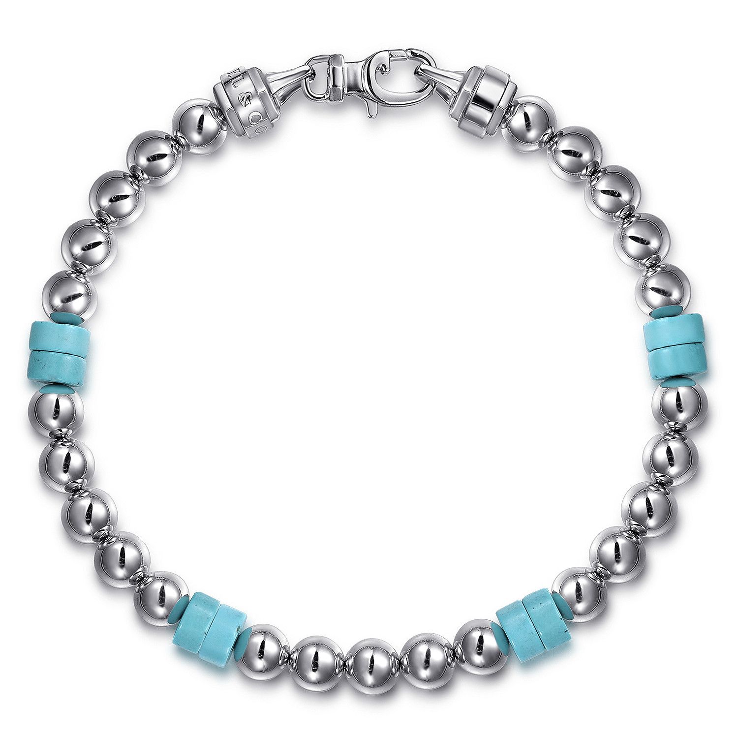 SS 6mm Ball and Turquoise Beaded Bracelet 8"