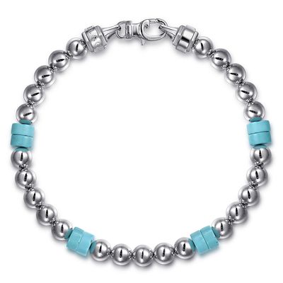SS 6mm Ball and Turquoise Beaded Bracelet 8"