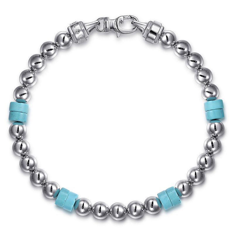SS 6mm Ball and Turquoise Beaded Bracelet 8"