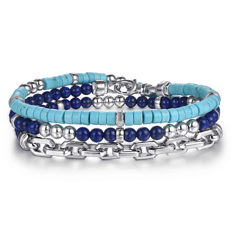 SS Turquoise and Lapis Wrap Bracelet and Necklace