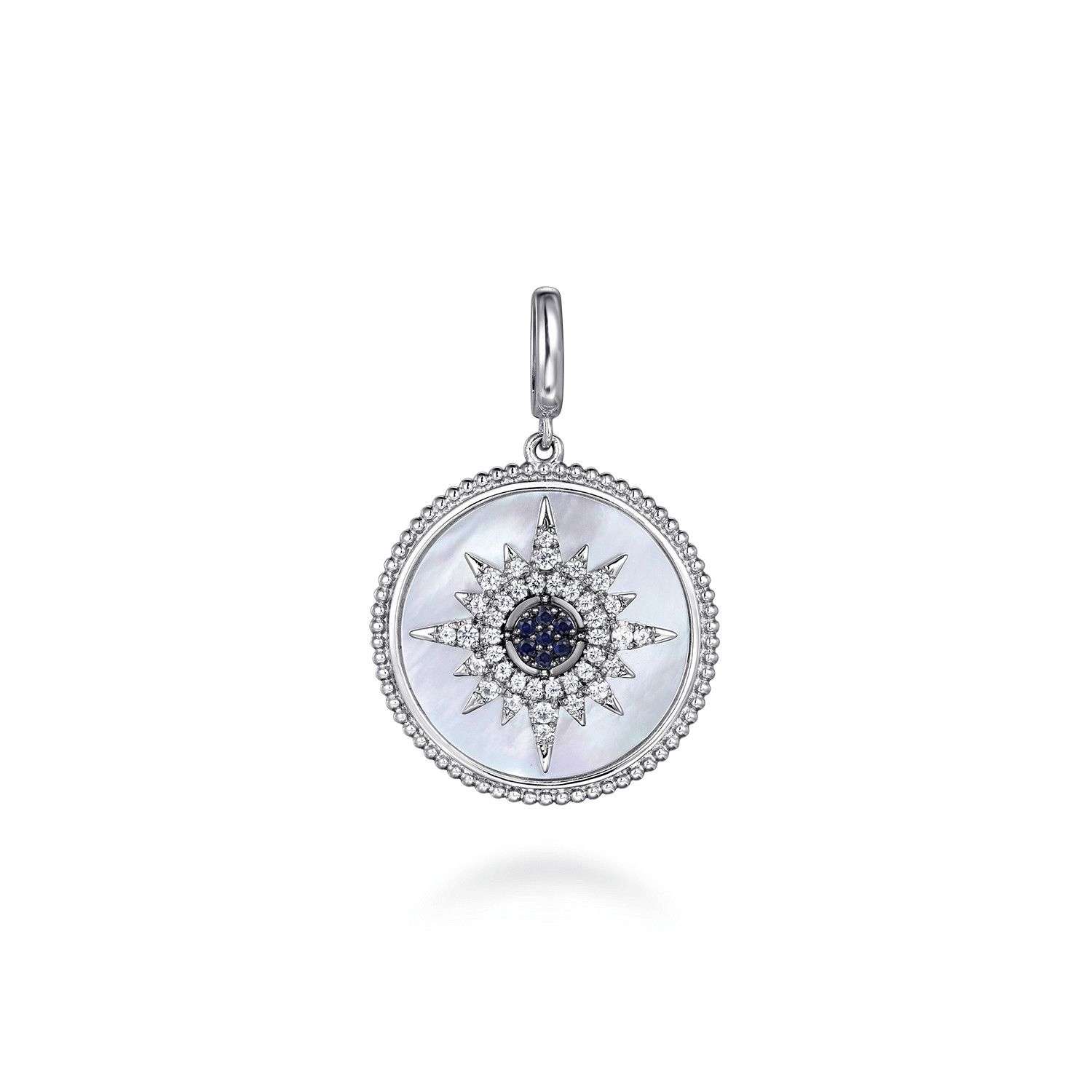 Starburst Blue Sapphire Medallion w/Bail/SS