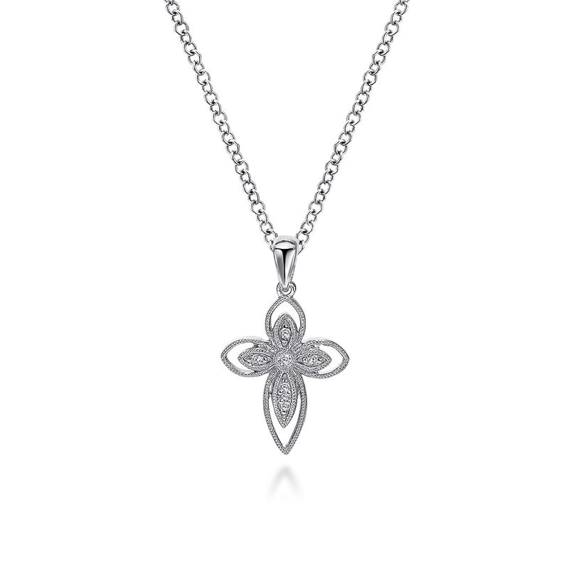 SS Openwork Diamond Cross Necklace