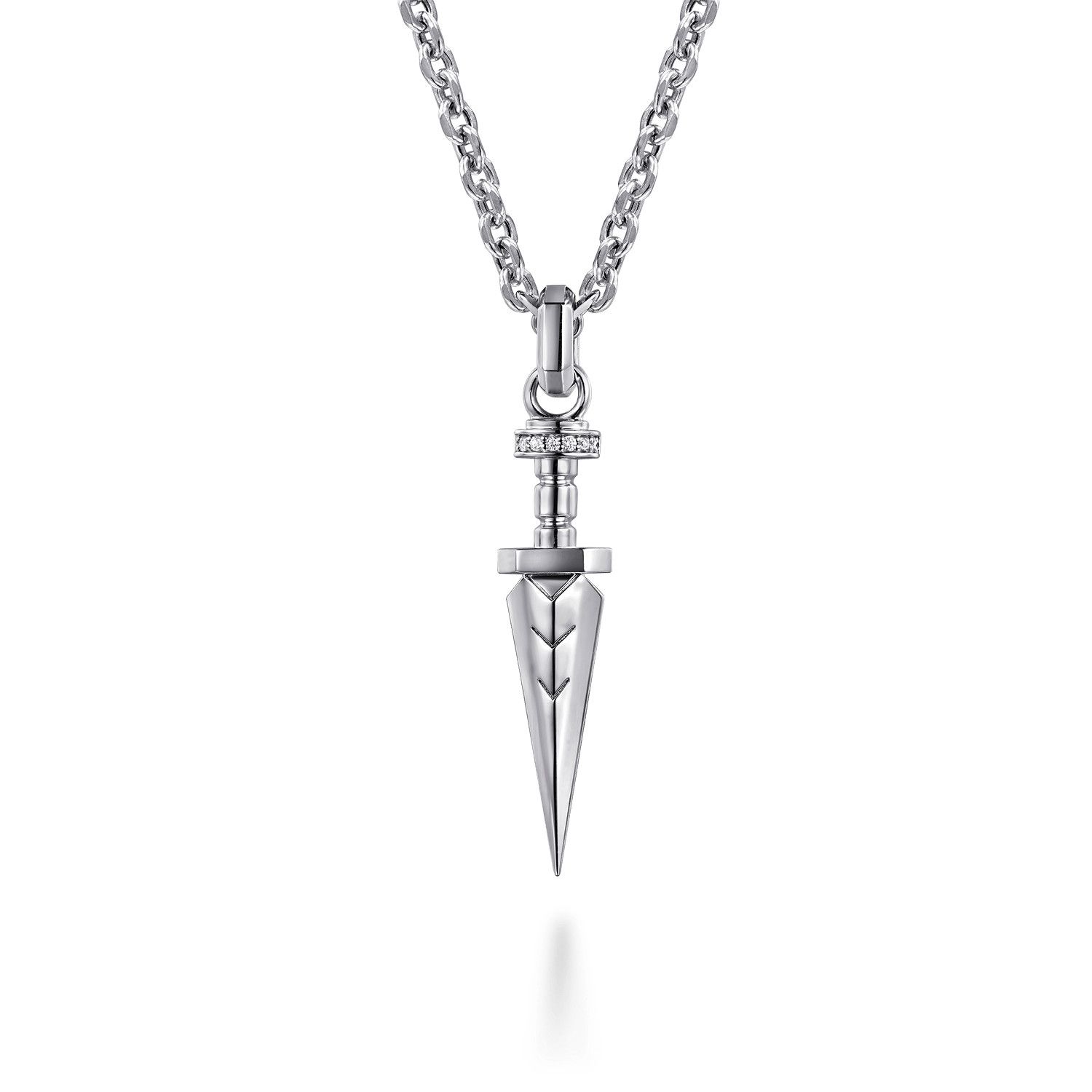 White Sapphire Dagger Pendant Necklace/SS 22"