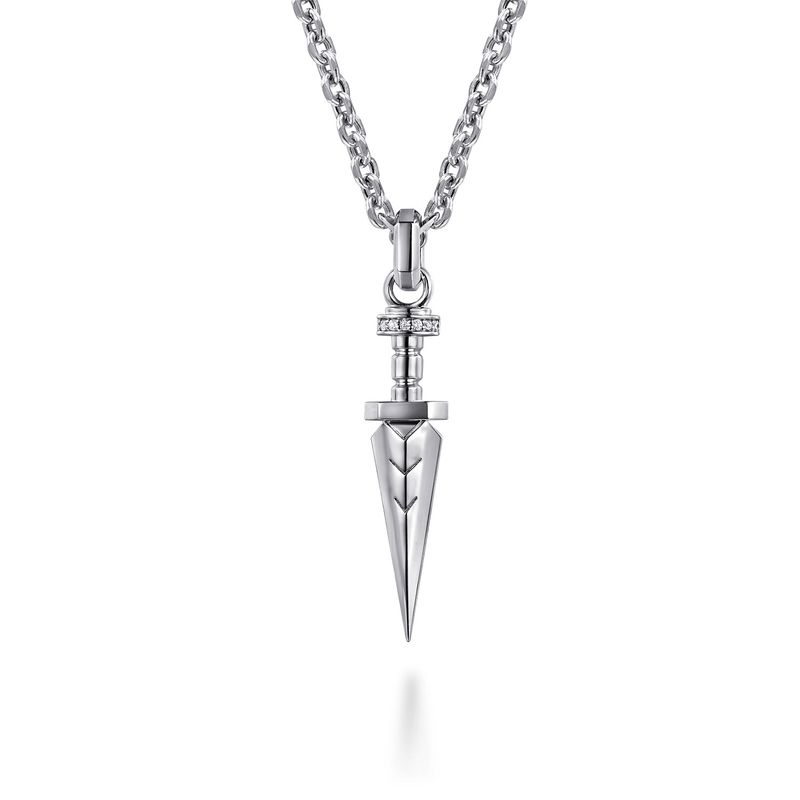 White Sapphire Dagger Pendant Necklace/SS 22"