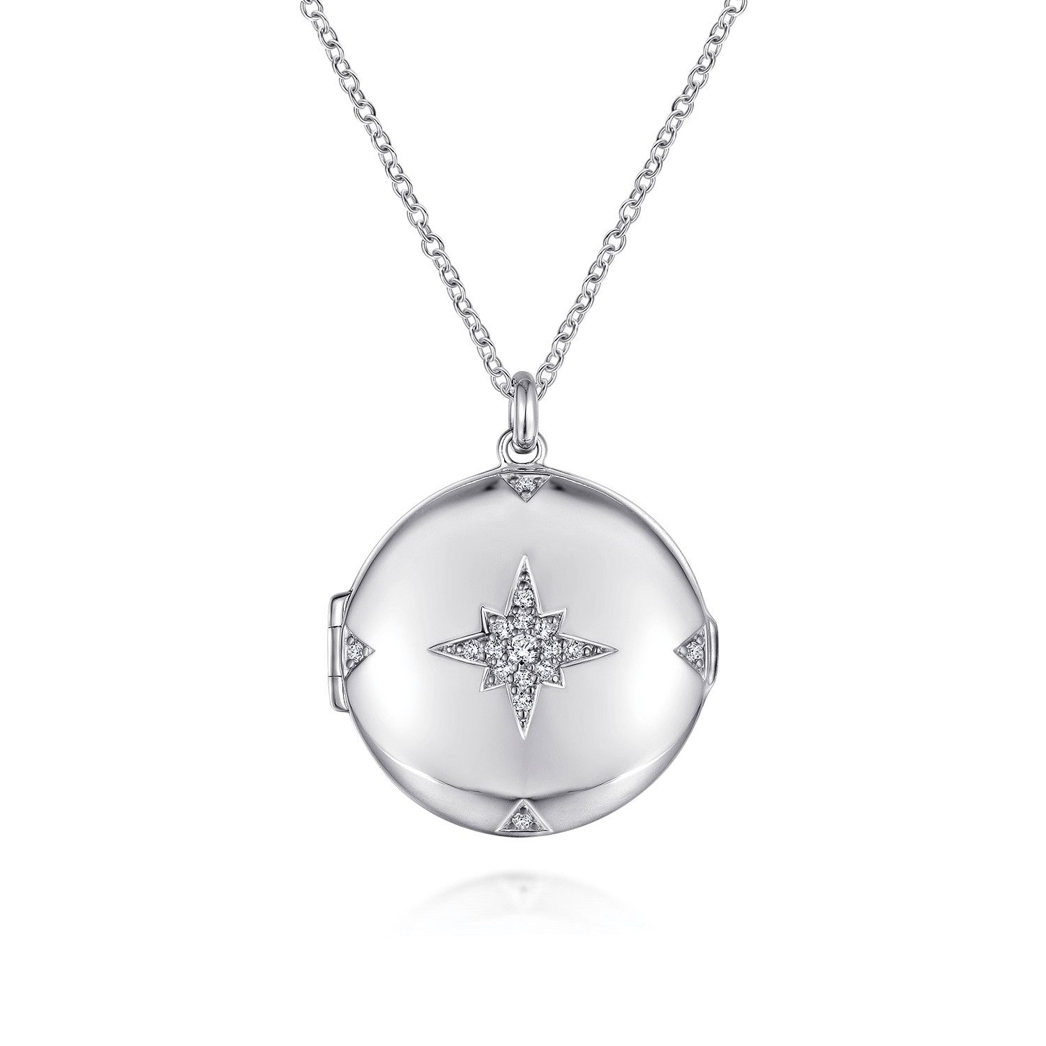 SS Round White Sapphire Locket Necklace