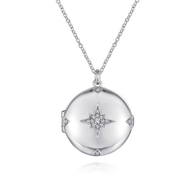 SS Round White Sapphire Locket Necklace