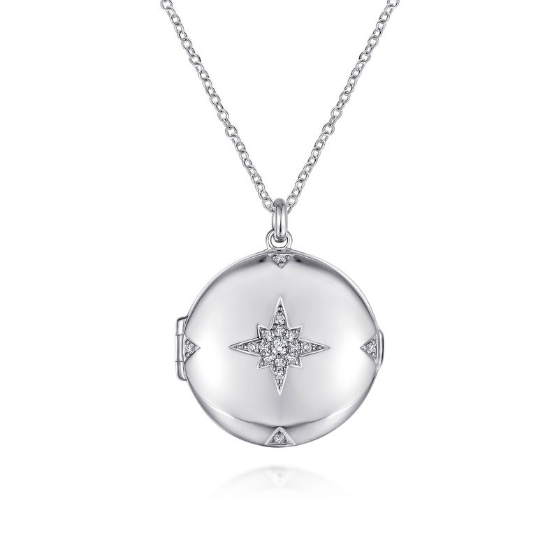 SS Round White Sapphire Locket Necklace